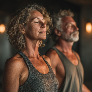 Група людей похилого віку займається йогою